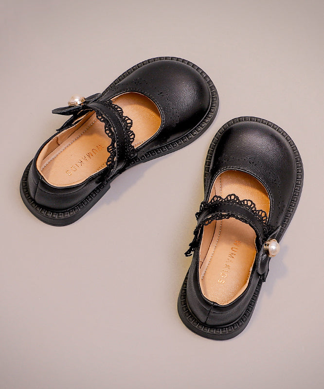 Leather Kids Chic Faux Girls Loafers Beige Strap Buckle