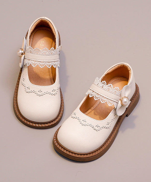 Leather Kids Chic Faux Girls Loafers Beige Strap Buckle