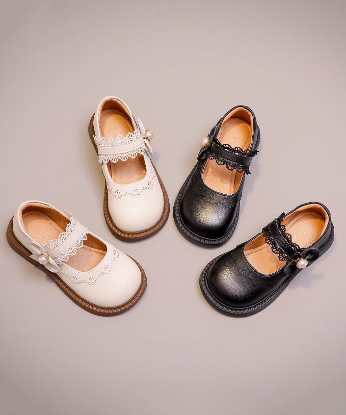 Leather Kids Chic Faux Girls Loafers Beige Strap Buckle