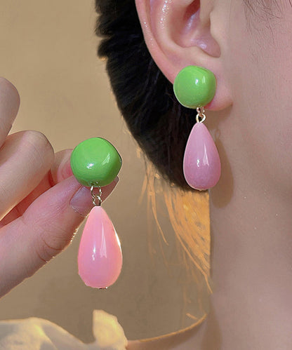 Chic Colorblock Sterling Silver Overgild Alloy Resin Drop Earrings GH1089