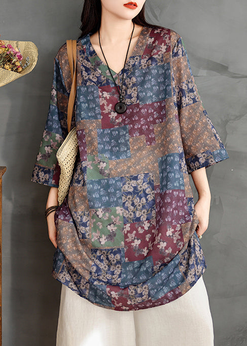 Robe courte en lin imprimé colorblock chic à col en V, été TM022