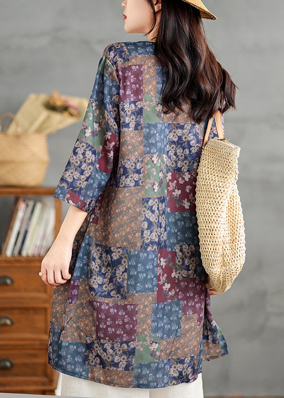 Robe courte en lin imprimé colorblock chic à col en V, été TM022