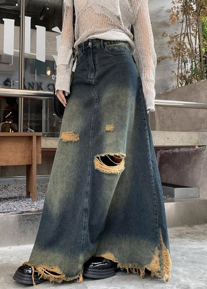 Chic Denim Blue Hole High Waist Skirts Fall AW1007