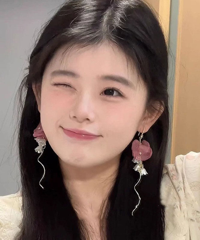 Chic Copper Gold Zircon Tassel Pearl Drop Earrings Bellflower