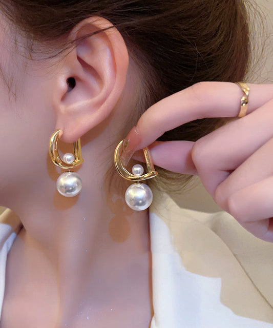 Chic Gold Sterling Silver Alloy Pearl Letter Drop Earrings KX1054