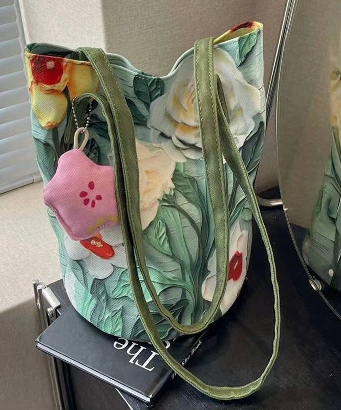 Bag Green Bucket Capacity Large Grass Paitings Chic