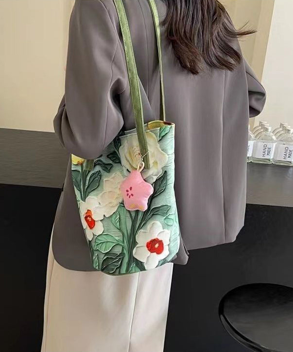 Bag Green Bucket Capacity Large Grass Paitings Chic
