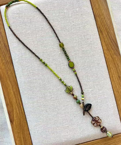 Chic Green Hand Woven Beading Lariat Necklace QU023