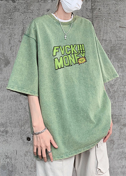 T Cotton Men Print Green Sleeve Letter Half Best Chic Shirts