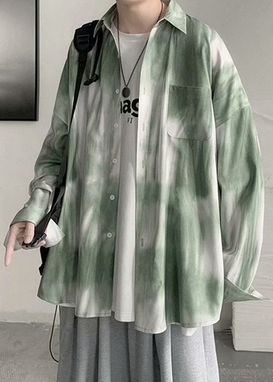 Shirts Men Pan Spring Cotton Tie Chic Peter Collar Green Dye