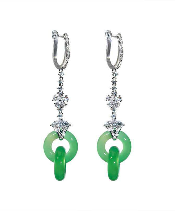 Boucles d'oreilles pendantes chics en argent sterling et jade vert zircon AC1078