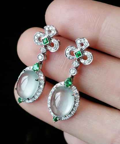 Chic Green Sterling Silver Zircon Jade Stud Earrings AC1047