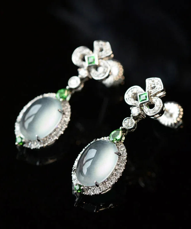 Boucles d'oreilles à tige chic en argent sterling et jade zircon vert AC1047