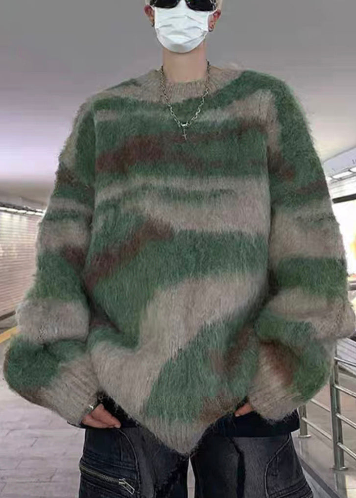 Chic Green Striped Patchwork Knit Mens Sweaters Winter RC028