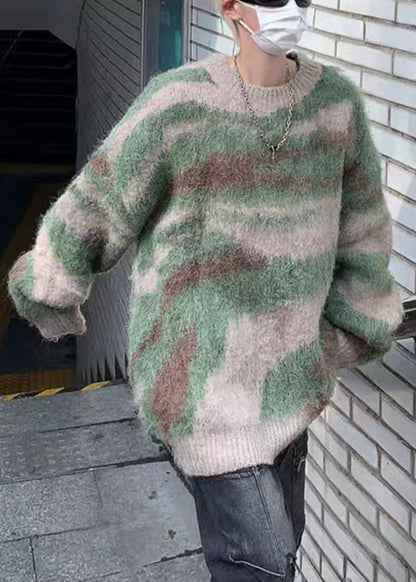 Chic Green Striped Patchwork Knit Mens Sweaters Winter RC028