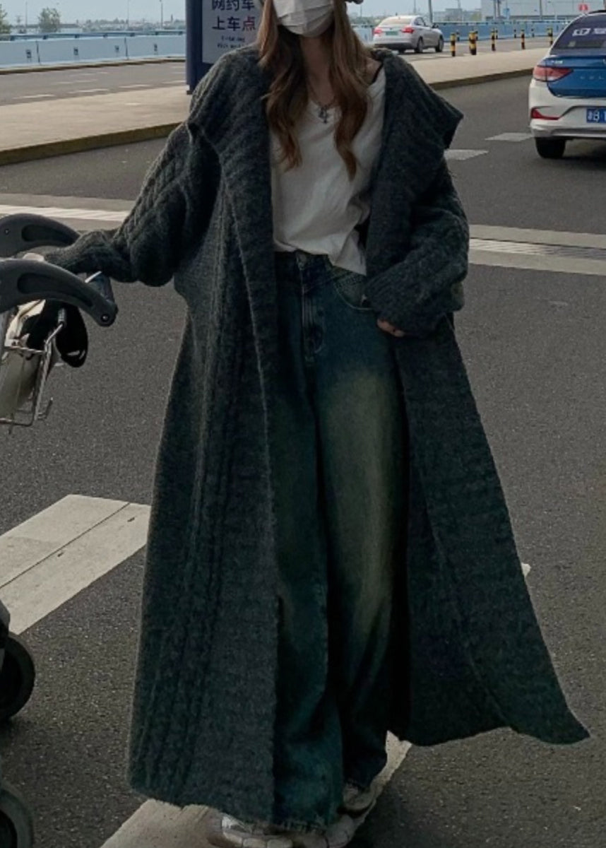 Cardigans longs en maille amples à col Peter Pan gris chic pour l'automne RS052