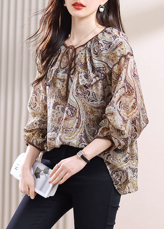 Fall Top Print Chic Up Chiffon Lace Patchwork