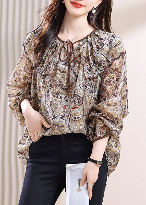 Fall Top Print Chic Up Chiffon Lace Patchwork