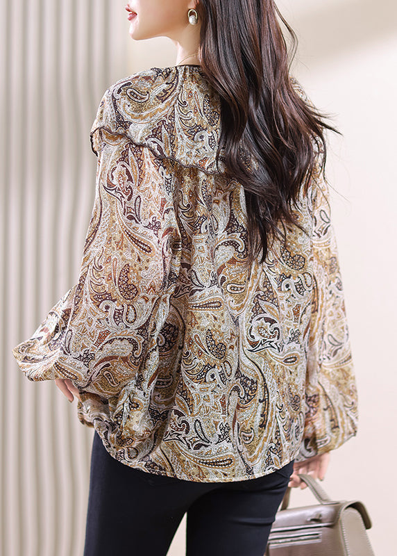 Fall Top Print Chic Up Chiffon Lace Patchwork