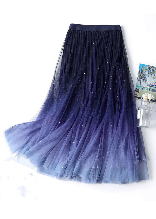 Chic Navy Gradient Color High Waist Tulle Skirts Summer Ada Fashion