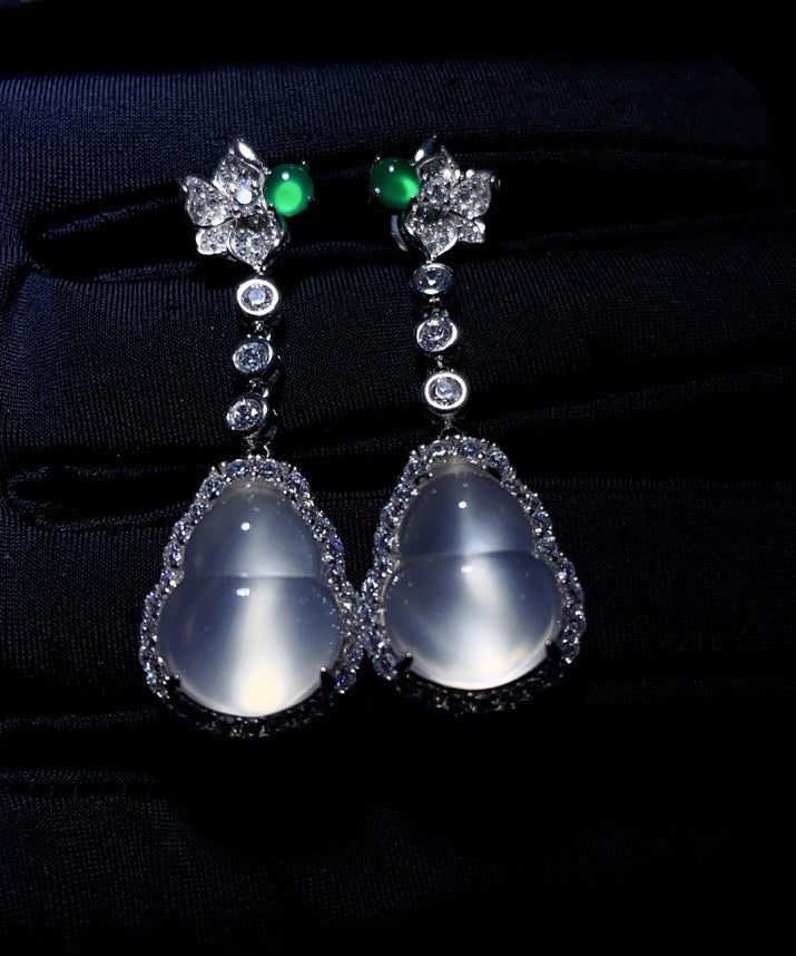 Boucles d'oreilles pendantes en argent sterling et jade incrusté de zircons, chic et nude, AC1064