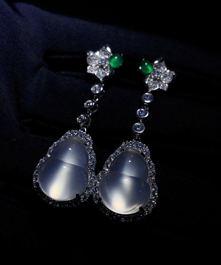 Boucles d'oreilles pendantes en argent sterling et jade incrusté de zircons, chic et nude, AC1064