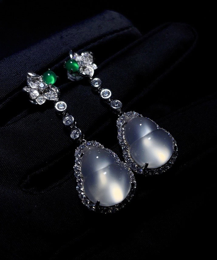 Boucles d'oreilles pendantes en argent sterling et jade incrusté de zircons, chic et nude, AC1064