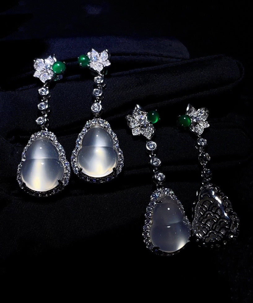 Boucles d'oreilles pendantes en argent sterling et jade incrusté de zircons, chic et nude, AC1064