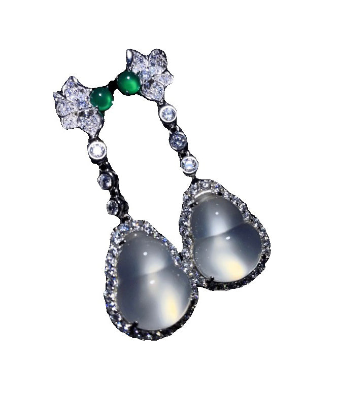 Boucles d'oreilles pendantes en argent sterling et jade incrusté de zircons, chic et nude, AC1064