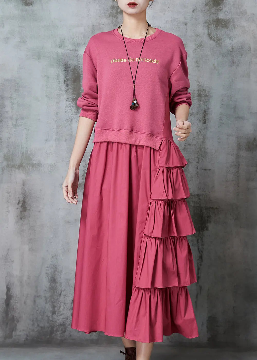 Chic Pink Asymmetrical Patchwork Cotton Holiday Dress Spring Ada Fashion