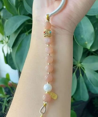 Bracelet à breloques chic en argent sterling rose incrusté de jade et nuages ​​de bon augure AB1095