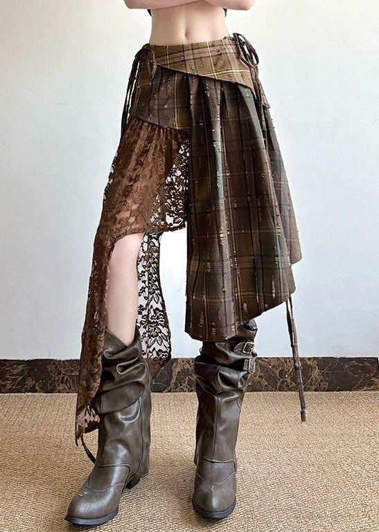 Plaid Spitze Sommer Patchwork Chic Rock Asymmetrische Baumwolle
