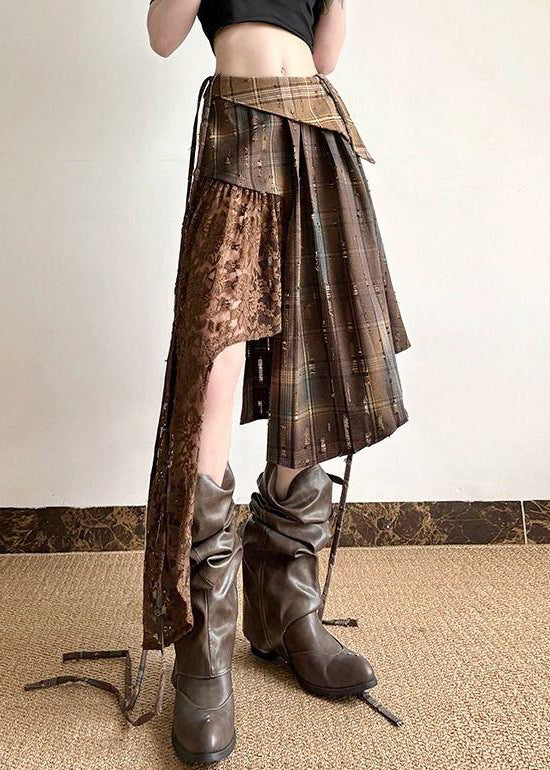 Plaid Spitze Sommer Patchwork Chic Rock Asymmetrische Baumwolle