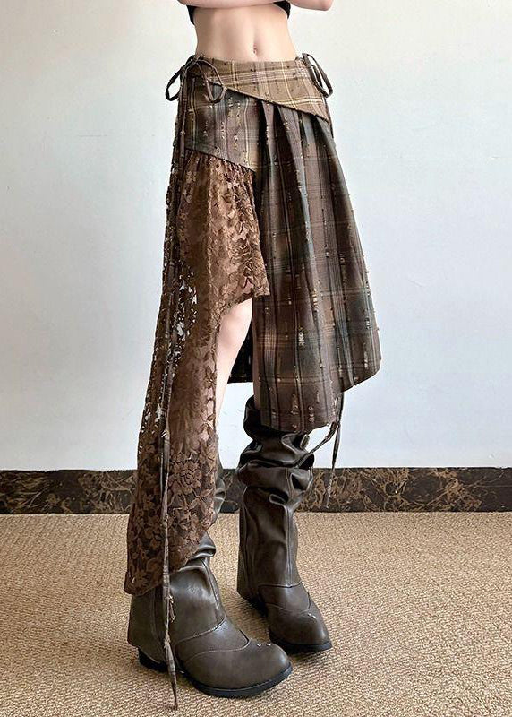 Plaid Spitze Sommer Patchwork Chic Rock Asymmetrische Baumwolle