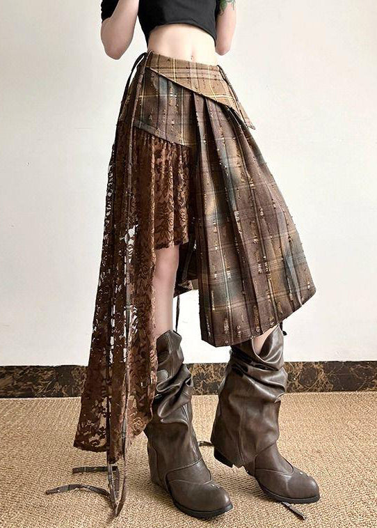 Plaid Spitze Sommer Patchwork Chic Rock Asymmetrische Baumwolle