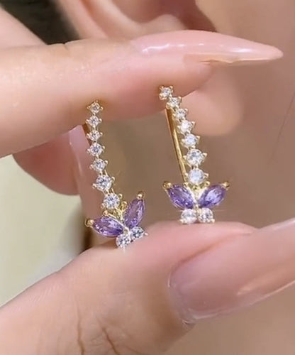 Chic Purple Alloy Zircon Butterfly Stud Earrings WZ008