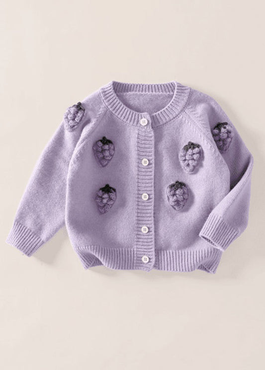 Chic Purple Embroideried Button Cotton Knit Girls Cardigan Spring TP037