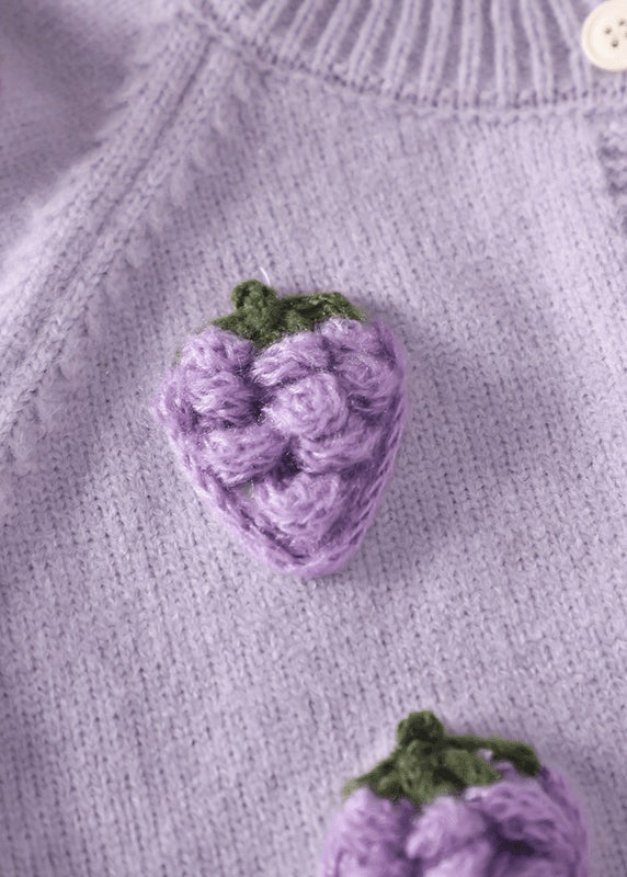 Chic Purple Embroideried Button Cotton Knit Girls Cardigan Spring TP037