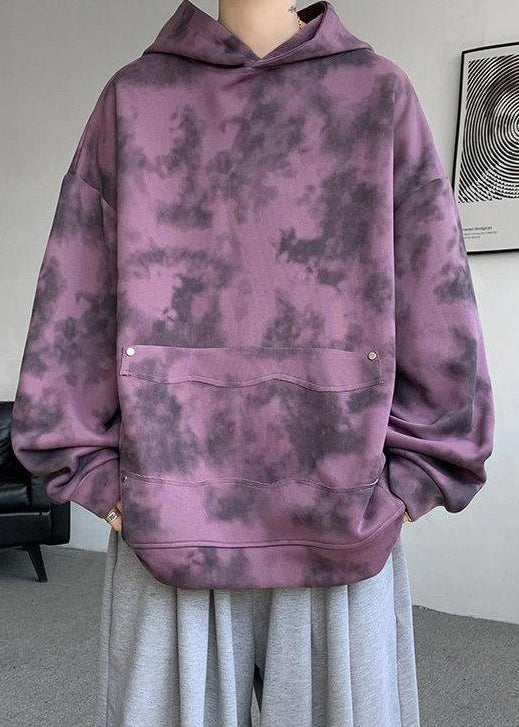 Sweat-shirt à capuche violet chic en coton tie-dye pour homme, automne RP053