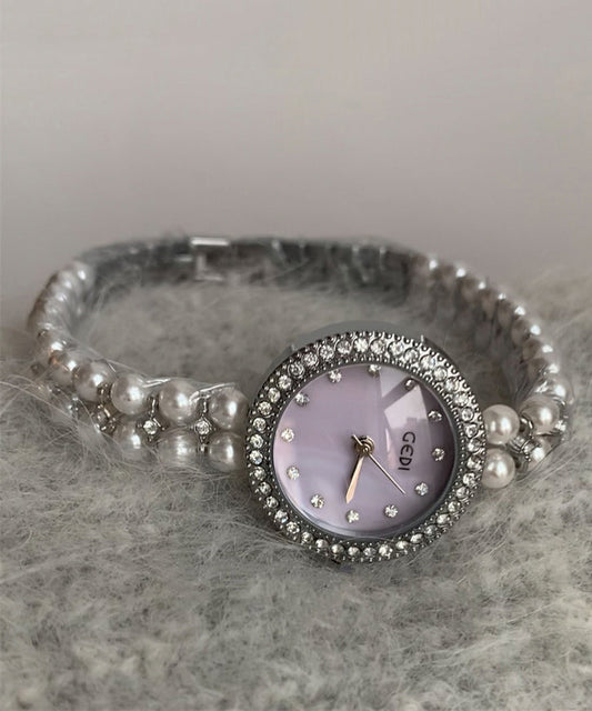 Zircon Stainless Glass Purple Watches Tempered Chic Steel
