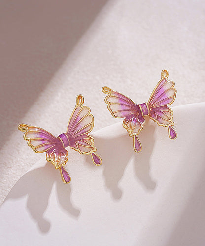 Chic Purple Sterling Silver Overgild Drip Glaze Butterfly Stud Earrings EY005