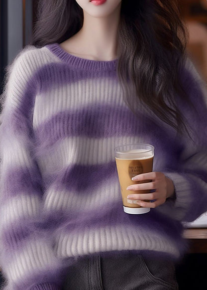 Chic Purple Striped Cozy Ma Hai Mao Sweaters Fall QI001