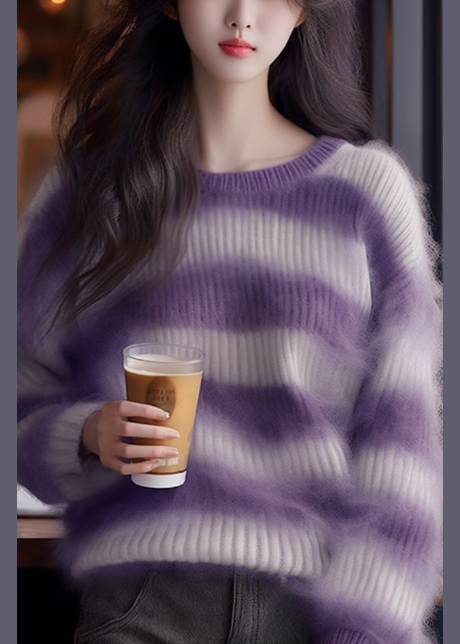 Chic Purple Striped Cozy Ma Hai Mao Sweaters Fall QI001