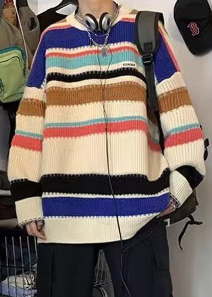 Chic Rainbow Striped Cozy Knit Mens Sweaters Winter QF025