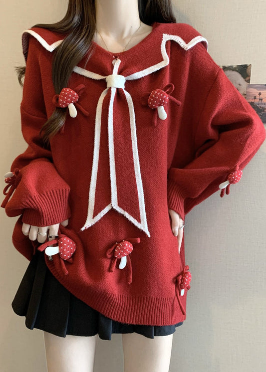 Chic Red Sailor Collar Thick Knit Sweaters Winter RG033