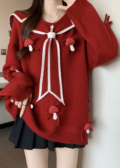 Chic Red Sailor Collar Thick Knit Sweaters Winter RG033