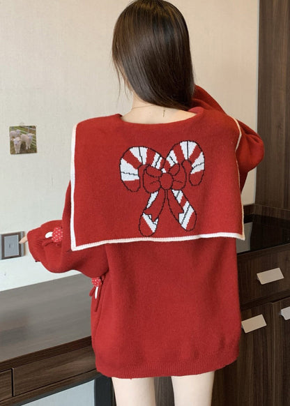 Chic Red Sailor Collar Thick Knit Sweaters Winter RG033