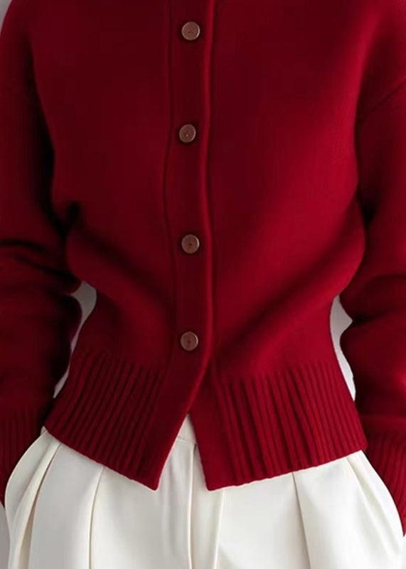 Chic Red Turtleneck Patchwork Solid Cotton Knit Cardigans Spring TO040