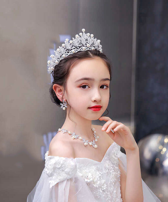 Chic Silk Alloy Zircon Pearl Hollow Out Girl Crown IU047