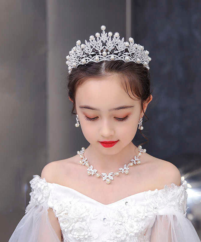 Chic Silk Alloy Zircon Pearl Hollow Out Girl Crown IU047